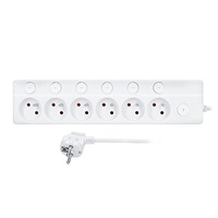 Solight 6z prodlužovací přívod, 3m, 3 x 1mm2, bílý, 6+1 vypínač