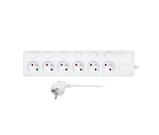 Solight 6z prodlužovací přívod, 3m, 3 x 1mm2, bílý, 6+1 vypínač