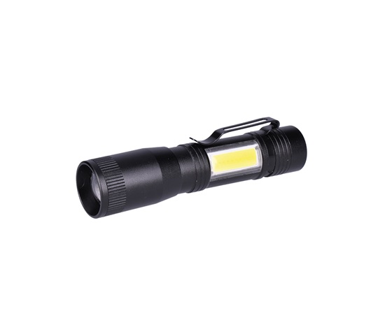 Solight LED kovová svítilna, 150 +60lm, 3W + COB, AA, černá