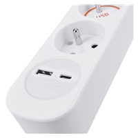 Solight 3z prodlužovací přívod s USB A+C nabíječkou 2.4A, 2m, 3 x 1mm2, bílý, vypínač