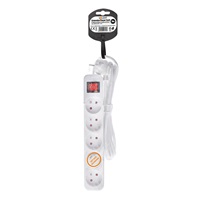 Solight prodlužovací přívod, 5 zásuvek, bílý, vypínač, 3m