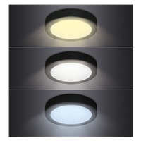 Solight LED mini panel CCT, přisazený, 12W, 900lm, 3000K, 4000K, 6000K, kulatý, černá barva