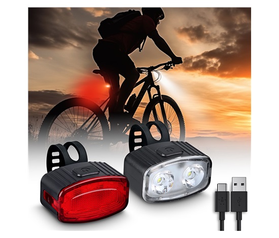 Solight set nabíjecích cyklo svítilen, 160lm přední, zadní červená, Li-Ion, USB