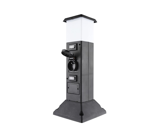 Solight zahradní sloupek IP44 s LED osvětlením, plast, 2 zásuvky, hranol, černý
