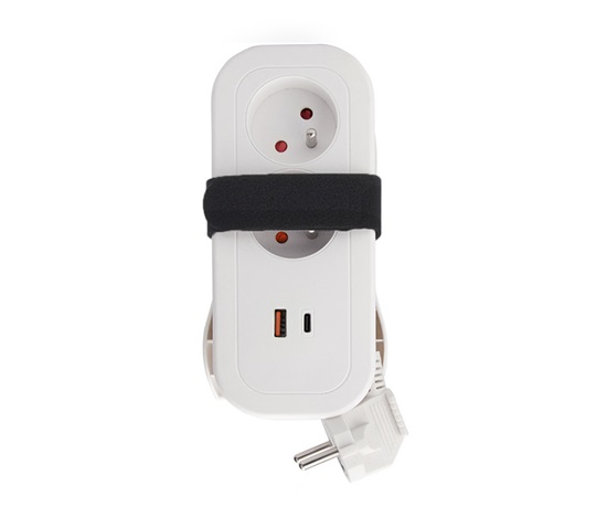 Solight 2z + USB A+C 20W PD, cestovní prodlužovací přívod 1.5m, bílý