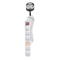 Solight prodlužovací přívod, 6 zásuvek, bílý, vypínač, 2m