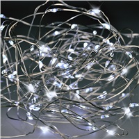 Solight vánoční řetěz stříbrný, 50x mini LED, 5m, 3 x AA, studené světlo