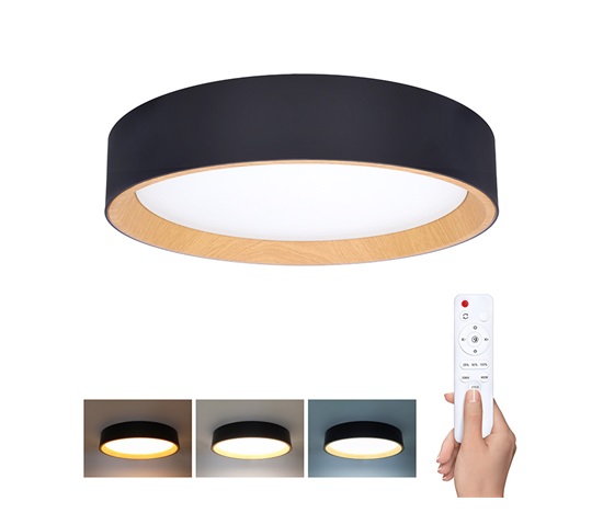 Solight LED osvětlení s dálkovým ovladačem Larios Black, 48W, 3360lm, 39cm, změna chromatičnosti, stmívatelné