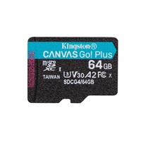 Kingston MicroSDXC karta 64GB Canvas Go! Plus, R:200/W:160MB/s, Class 10, UHS-I, U3, V30, A2 + Adaptér