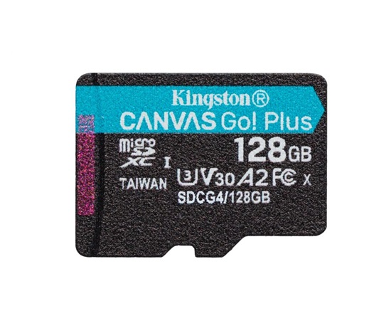 Kingston MicroSDXC karta 128GB Canvas Go! Plus, R:200/W:160MB/s, Class 10, UHS-I, U3, V30, A2 + Adaptér