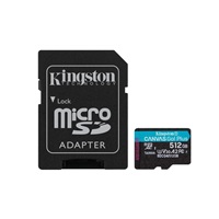 Kingston MicroSDXC karta 512GB Canvas Go! Plus, R:200/W:160MB/s, Class 10, UHS-I, U3, V30, A2 + Adaptér