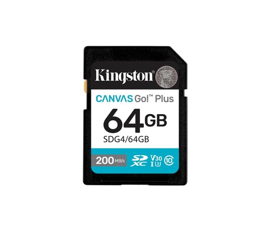 Kingston SDXC karta 64GB Canvas Go! Plus, R:200/W:160MB/s, Class 10, UHS-I, U3, V30