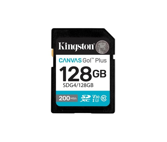 Kingston SDXC karta 128GB Canvas Go! Plus, R:200/W:160MB/s, Class 10, UHS-I, U3, V30
