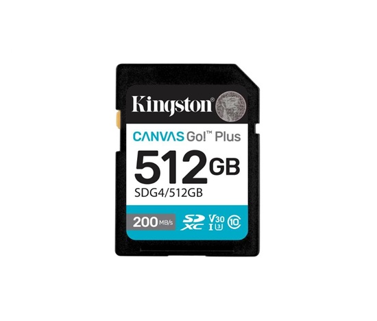 Kingston SDXC karta 512GB Canvas Go! Plus, R:200/W:160MB/s, Class 10, UHS-I, U3, V30