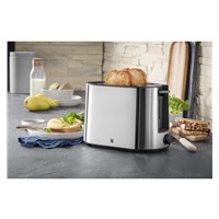 WMF Bueno Pro topinkovač, 870 W, 6 úrovní opekání, odnímatelná přihrádka na dorbky, nerez / černá