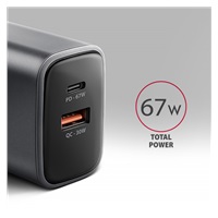 AXAGON ACU-PQ67 GaN nabíjačka do siete 67W, USB-A + USB-C, PD3.0/PPS/QC4+/SFC2.0/Apple