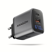 AXAGON ACU-PQ67D GaN nabíjačka do siete 67W, USB-A + USB-C, PD3.0/PPS/QC4+/SFC2.0/Apple, LCD display