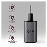 AXAGON ACU-PQ67D GaN nabíjačka do siete 67W, USB-A + USB-C, PD3.0/PPS/QC4+/SFC2.0/Apple, LCD display