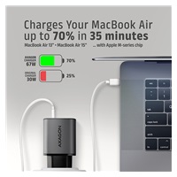 AXAGON ACU-PQ67D GaN nabíjačka do siete 67W, USB-A + USB-C, PD3.0/PPS/QC4+/SFC2.0/Apple, LCD display