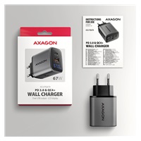 AXAGON ACU-PQ67D GaN nabíjačka do siete 67W, USB-A + USB-C, PD3.0/PPS/QC4+/SFC2.0/Apple, LCD display