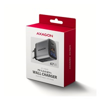 AXAGON ACU-PQ67D GaN nabíjačka do siete 67W, USB-A + USB-C, PD3.0/PPS/QC4+/SFC2.0/Apple, LCD display