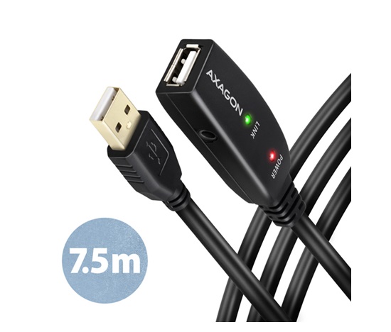 AXAGON ADR-207, USB 2.0 A-M -> A-F aktívny predlžovací / repeater kábel, 7.5m