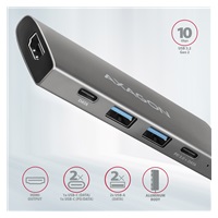 AXAGON HMC-5G21, USB 10Gbps hub, porty 2x USB-A, 2x USB-C, HDMI 4k/30, PD 60W, kábel USB-C 13cm