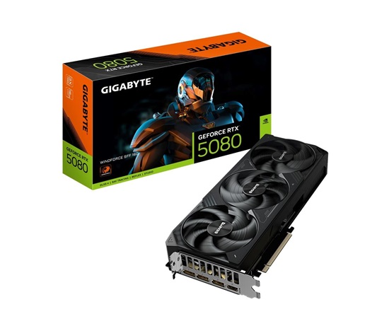 GIGABYTE VGA NVIDIA GeForce RTX 5080 WINDFORCE 16G, 16G GDDR7, 3xDP, 1xHDMI