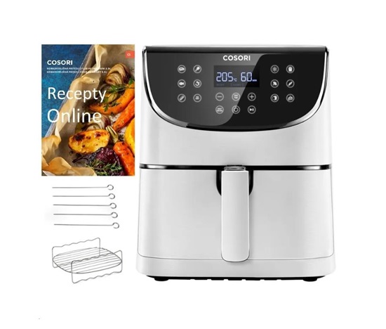 BAZAR Cosori CP158-AF PREMIUM –  5.5L horkovzdušná fritéza + 5x špíz a gril. rošt, white