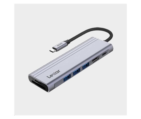 Lexar Hub, 7-in-1 USB-C, USB 3.2 Gen1. Type-C, 3xUSB-A. HDMI, SD, microSD slot. PD 100W