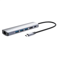 MANHATTAN Dokovací stanice USB-C 6v1, 1xHDMI, 1xUSB-C, 3xUSB, 1xRJ45, šedá