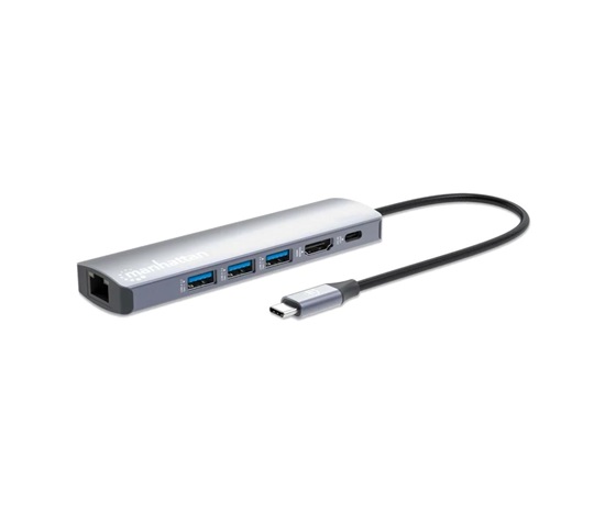 MANHATTAN Dokovací stanice USB-C 6v1, HDMI, USB-C PD 100W, 3xUSB-A 3.0, RJ45