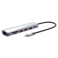 MANHATTAN Dokovací stanice USB-C 7v1, 1xHDMI, 1xUSB-C, 2xUSB, 1xRJ45, čtečka SD karet, šedá