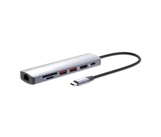 MANHATTAN Dokovací stanice USB-C 7v1, HDMI, USB-C PD 100W, 2xUSB-A 3.1, SD/microSD, RJ45