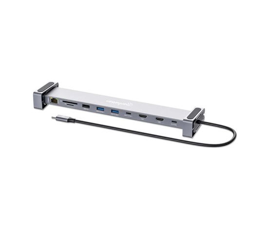 MANHATTAN Dokovací stanice USB-C 10v1, 2xHDMI, USB-C 3.0, USB-C PD 100W, 3xUSB-A 3.0, SD/microSD, RJ45