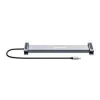 MANHATTAN Dokovací stanice USB-C 10v1, 2xHDMI, 2xUSB-C, 3xUSB, 1xRJ45, čtečka SD karet, šedá