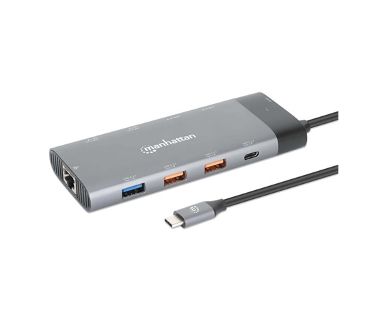 MANHATTAN Dokovací stanice USB-C 10v1, 2xHDMI, USB-C 3.1, USB-C PD 100W, 2xUSB-A 3.1, 3xUSB-A 3.0, RJ45