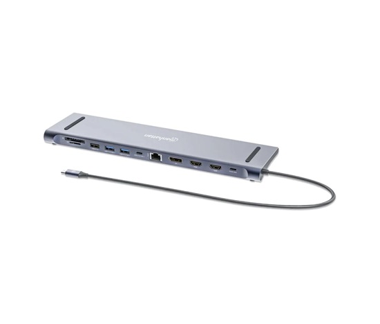 MANHATTAN Dokovací stanice USB-C 12v1, 2xHDMI, DP, USB-C PD 100W, USB-C 3.0, 3xUSB-A 3.0, SD/microSD, RJ45, 3.5mm Jack