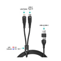 CONNECT IT Nabíjecí kabel Wirez 4v1, USB-C/USB, Lightning/USB-C, 1.25m, černá