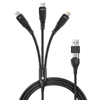 CONNECT IT Nabíjecí kabel Wirez 6v1, USB-C/USB, Lightning + 2x USB-C, 1.25m, černá