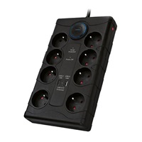 Solight přepěťová ochrana, 8z, USB A+CA, 2m, černá