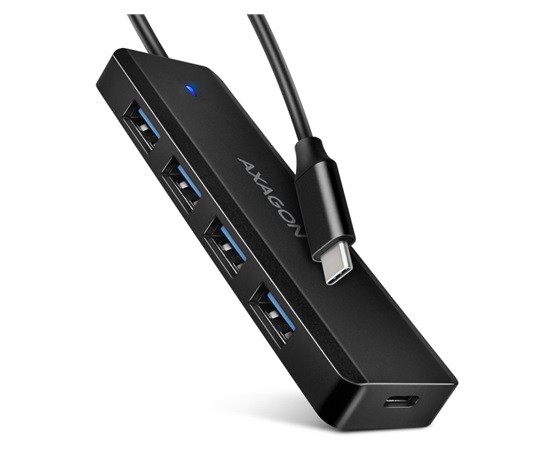 BAZAR - AXAGON HUE-C1C, 4x USB 5Gbps TRAVEL hub, USB-C napájecí konektor, kabel USB-C 19cm - Po opravě