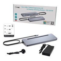 BAZAR - i-tec USB-C Metal Ergonomic 4K 3x Display Docking Station, PD 100W + - Po oprave, kompletni baleni