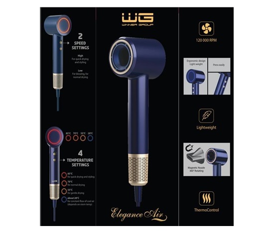 WG - Fén na vlasy WG Elegance Air, 1600W, modrá