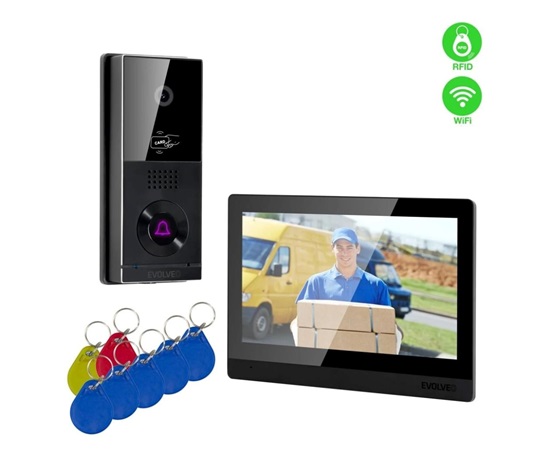 EVOLVEO DoorPhone AHD10, Sada domácího WiFi videotelefonu s ovládáním dveří a RFID, černý 10" monitor, 32GB