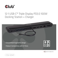 Club3D Dokovací stanice USB-C 12v1, 2xHDMI, 1xDP, 2xUSB-C, 3xUSB, 1xRJ45, 1x3.5mm, černá