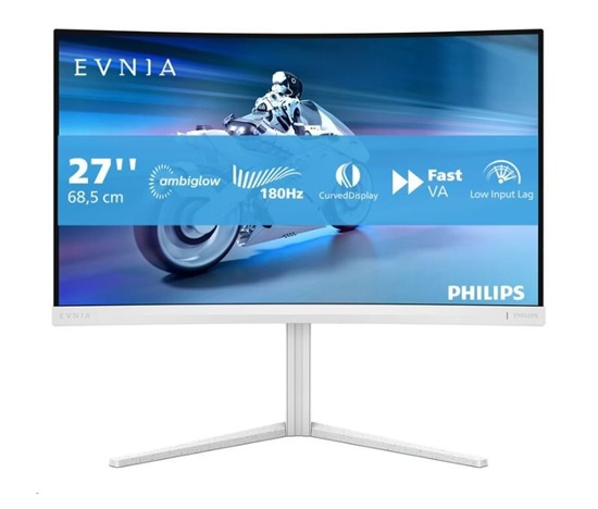 Philips MT 27" 27M2C5201L - 1920x1080,Fast VA,180Hz,2xHDMI,1xDP,zakřivený,bílá