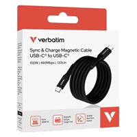 VERBATIM Kabel USB-C Sync & Charge, 100W, Magnetický, 120cm, černá