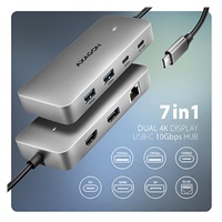 AXAGON HMC-CUB83X2, USB 10Gbps hub, 2x USB-A, USB-C, HDMI & DP 4k/144Hz, RJ-45 GLAN, PD 100W, kábel USB-C 15cm