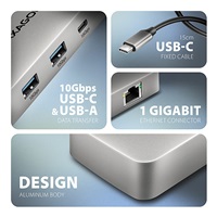 AXAGON HMC-CUB83X2, USB 10Gbps hub, 2x USB-A, USB-C, HDMI & DP 4k/144Hz, RJ-45 GLAN, PD 100W, kábel USB-C 15cm